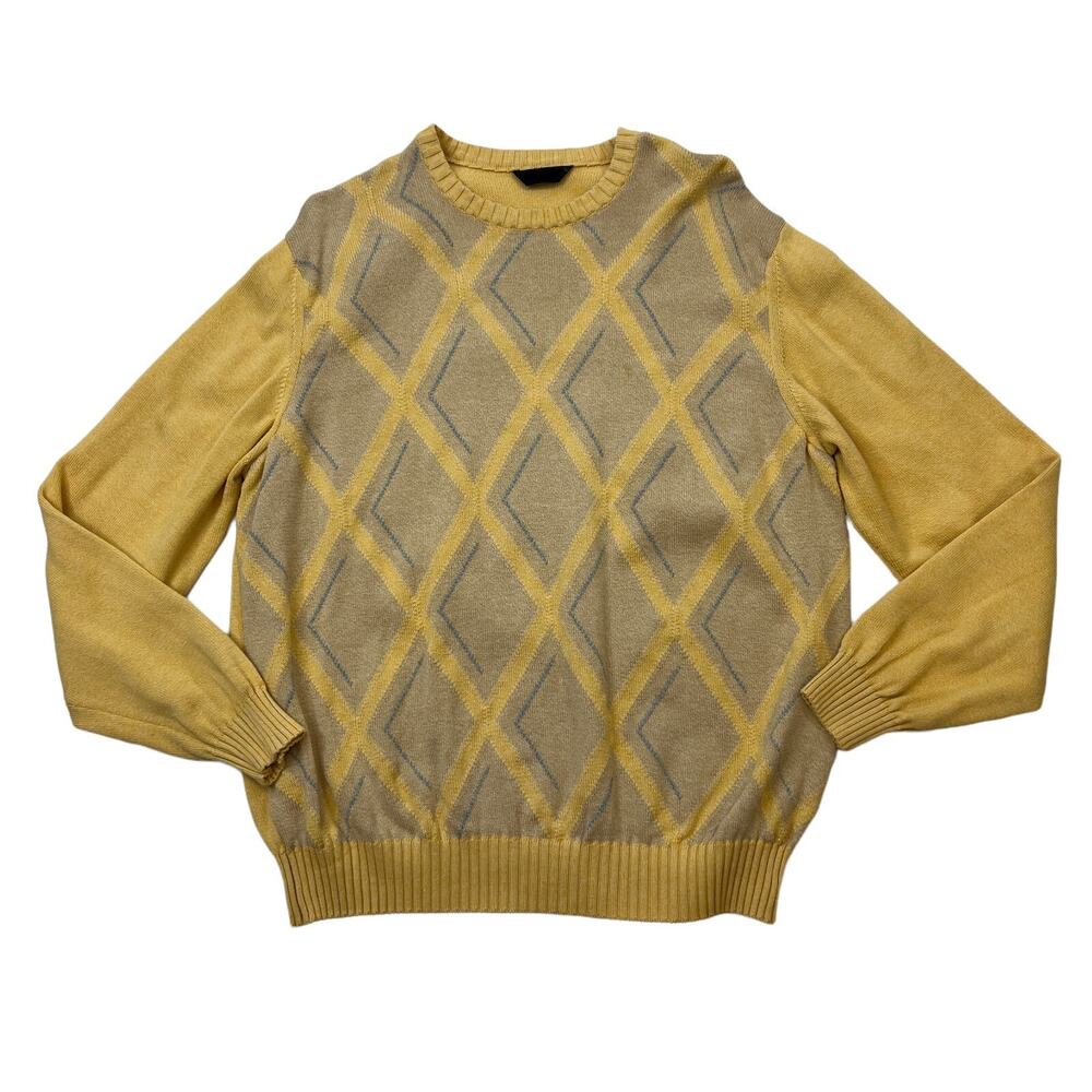 Vintage Dalmine Sweater Men 52 (US Large) Argyle Cotton Knit Pullover Made Italy